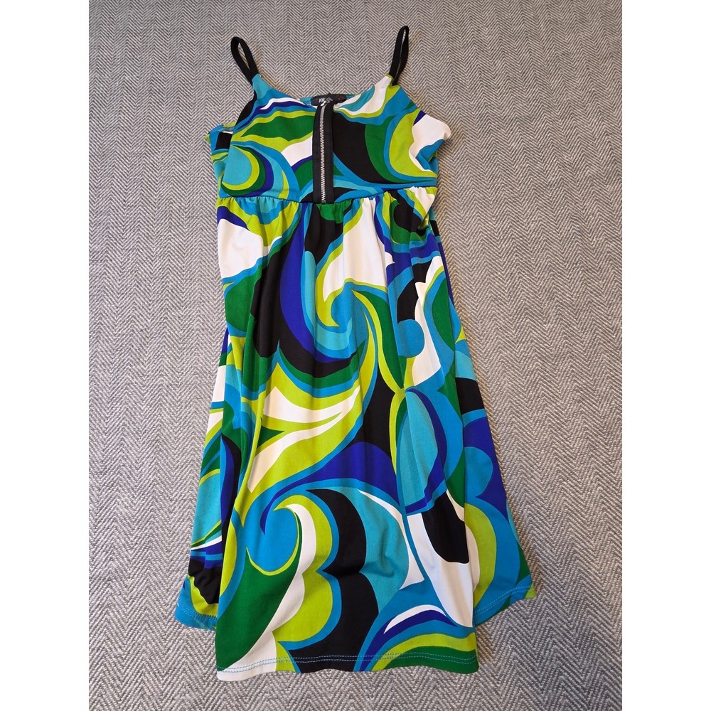 Amy Byer Mini Dress Womens 14 Multicolor Swirl Pattern Spaghetti Strap Zip Front
